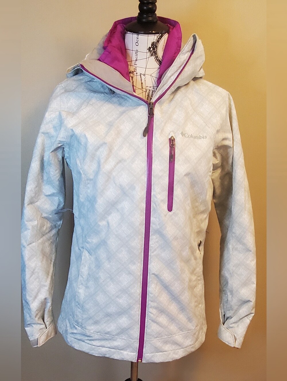Columbia Women S Omni Heat Interchange Jacket Gray Fuchsia Hooded Winter Coat